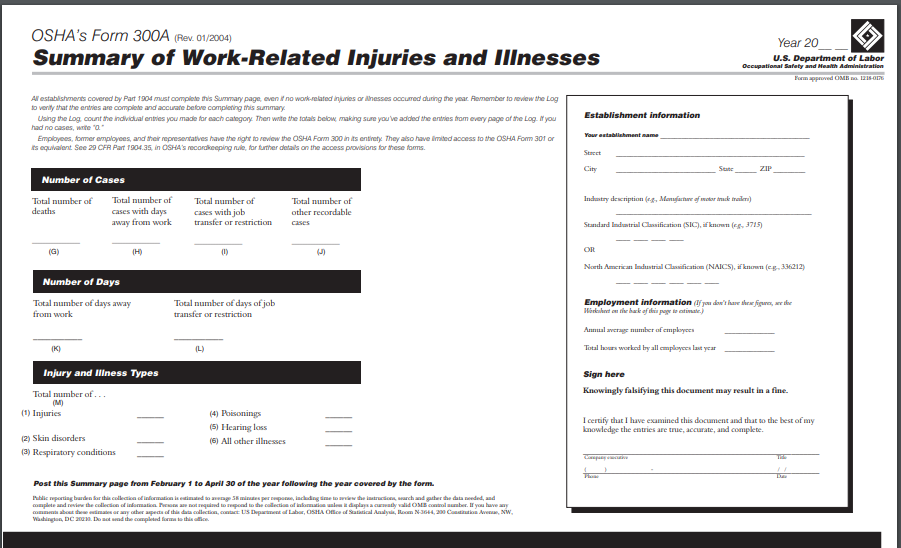 OSHA 300A Forms USA ConstructSecure Support Center